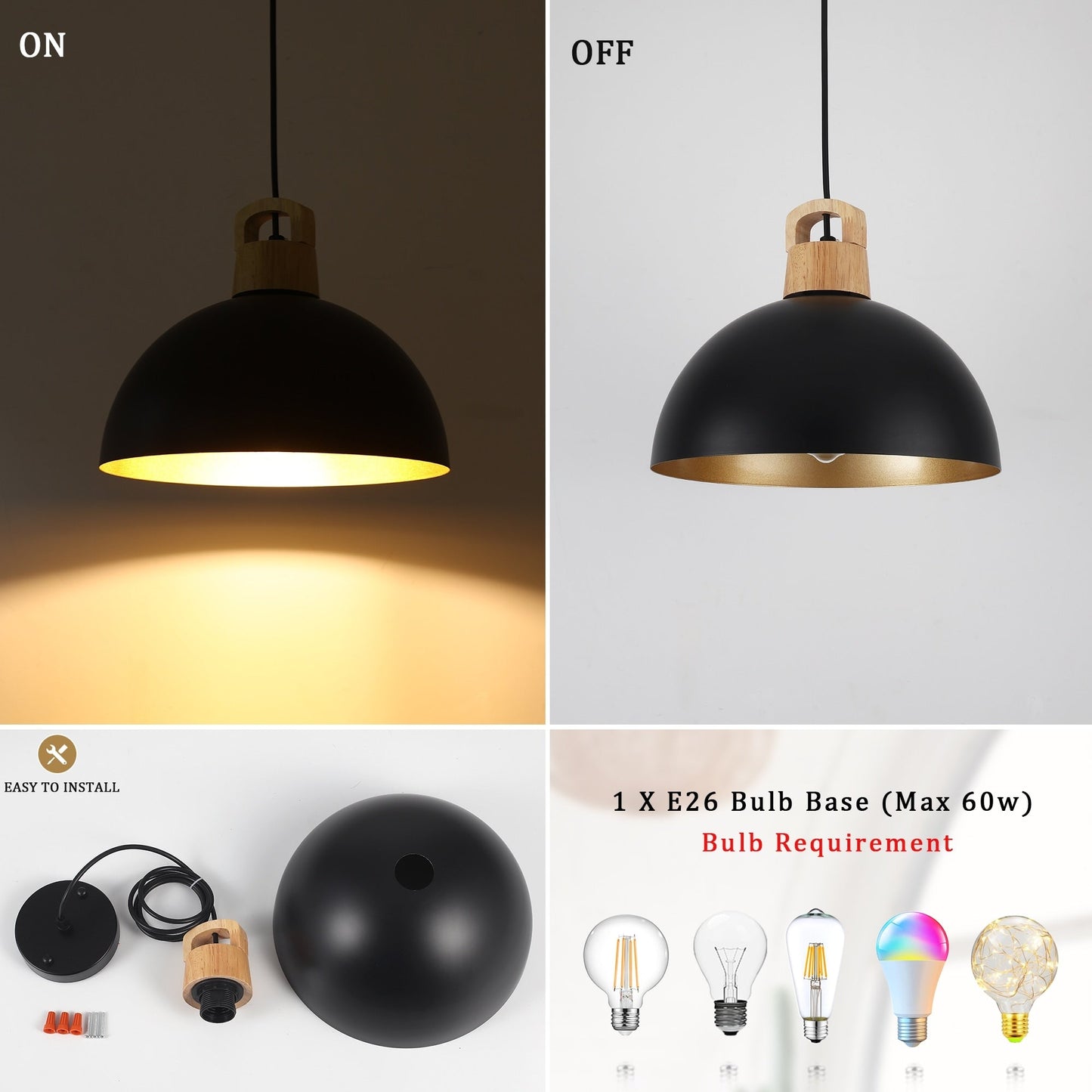 1-Light Modern Pendant Light Fixture with Plug-in Switch for Kitchen Island