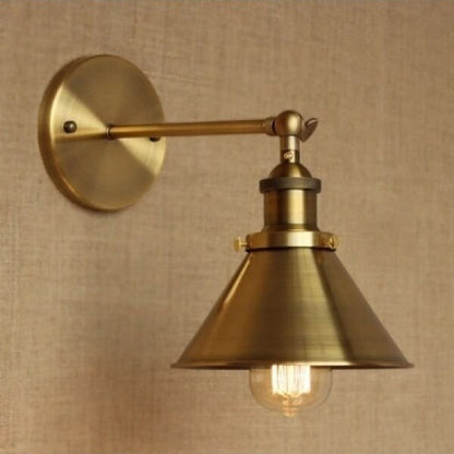 1-Light Wall Sconce With Metal Cone Shade, Brass