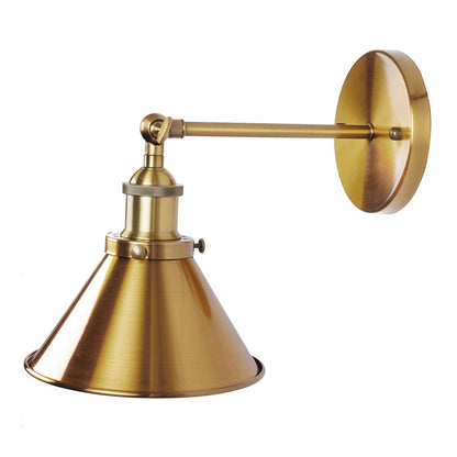 1-Light Wall Sconce With Metal Cone Shade, Brass