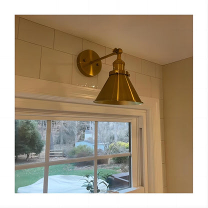 1-Light Wall Sconce With Metal Cone Shade, Brass
