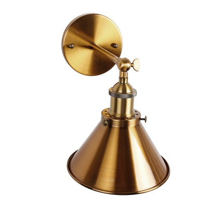 1-Light Wall Sconce With Metal Cone Shade, Brass