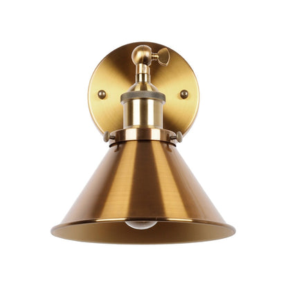1-Light Wall Sconce With Metal Cone Shade, Brass