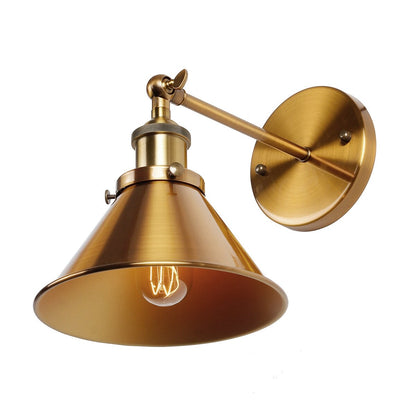 1-Light Wall Sconce With Metal Cone Shade, Brass