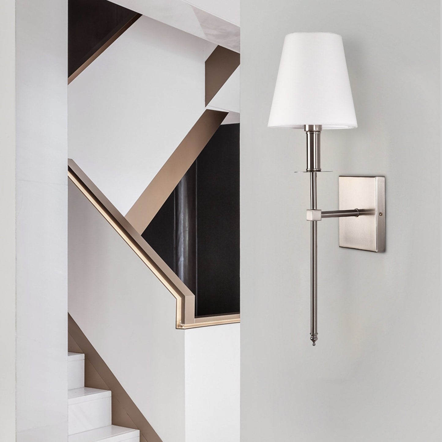 1-Light Wall Sconce with White Fabric Shade