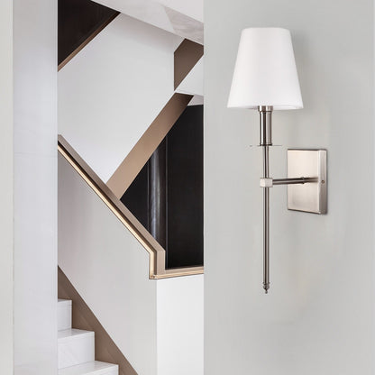 1-Light Wall Sconce with White Fabric Shade