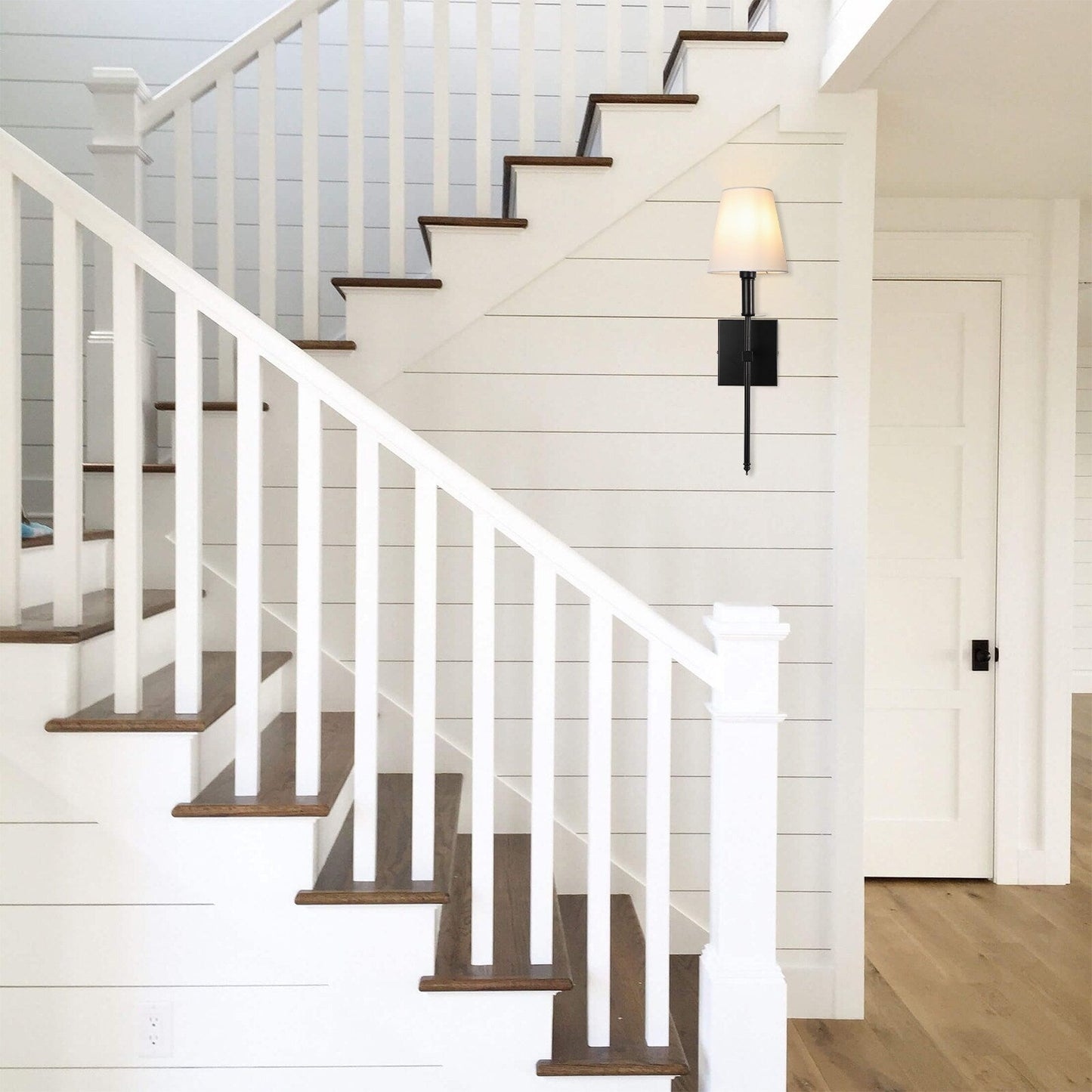 1-Light Wall Sconce with White Fabric Shade