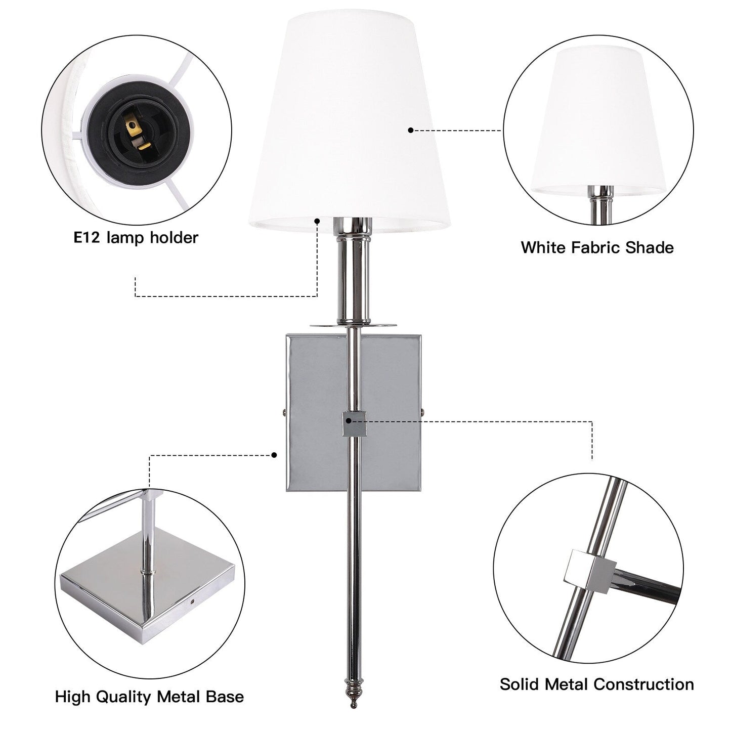 1-Light Wall Sconce with White Fabric Shade