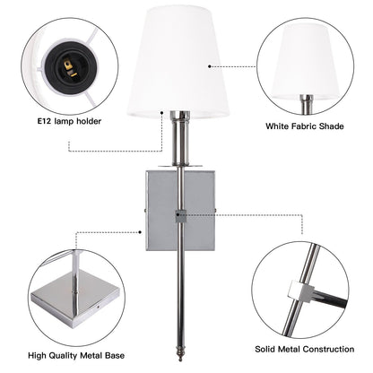 1-Light Wall Sconce with White Fabric Shade