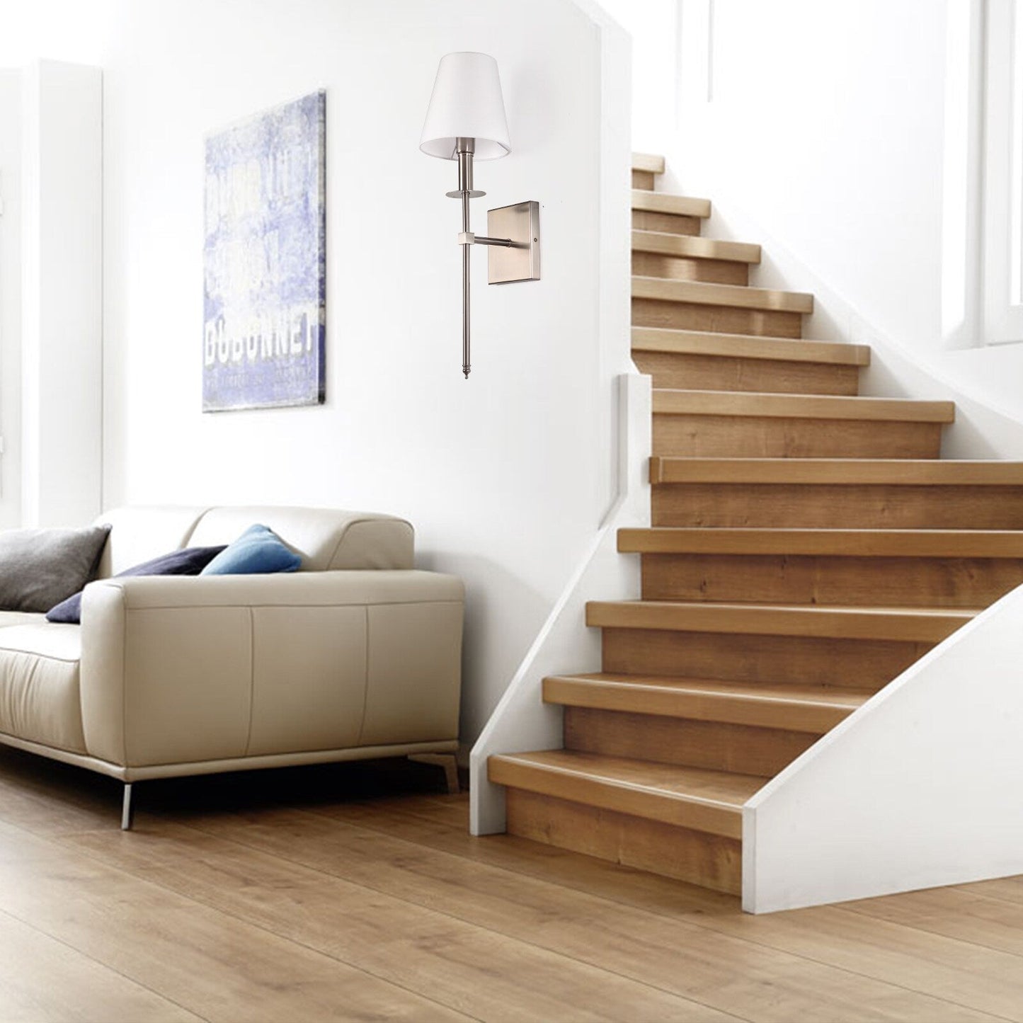 1-Light Wall Sconce with White Fabric Shade