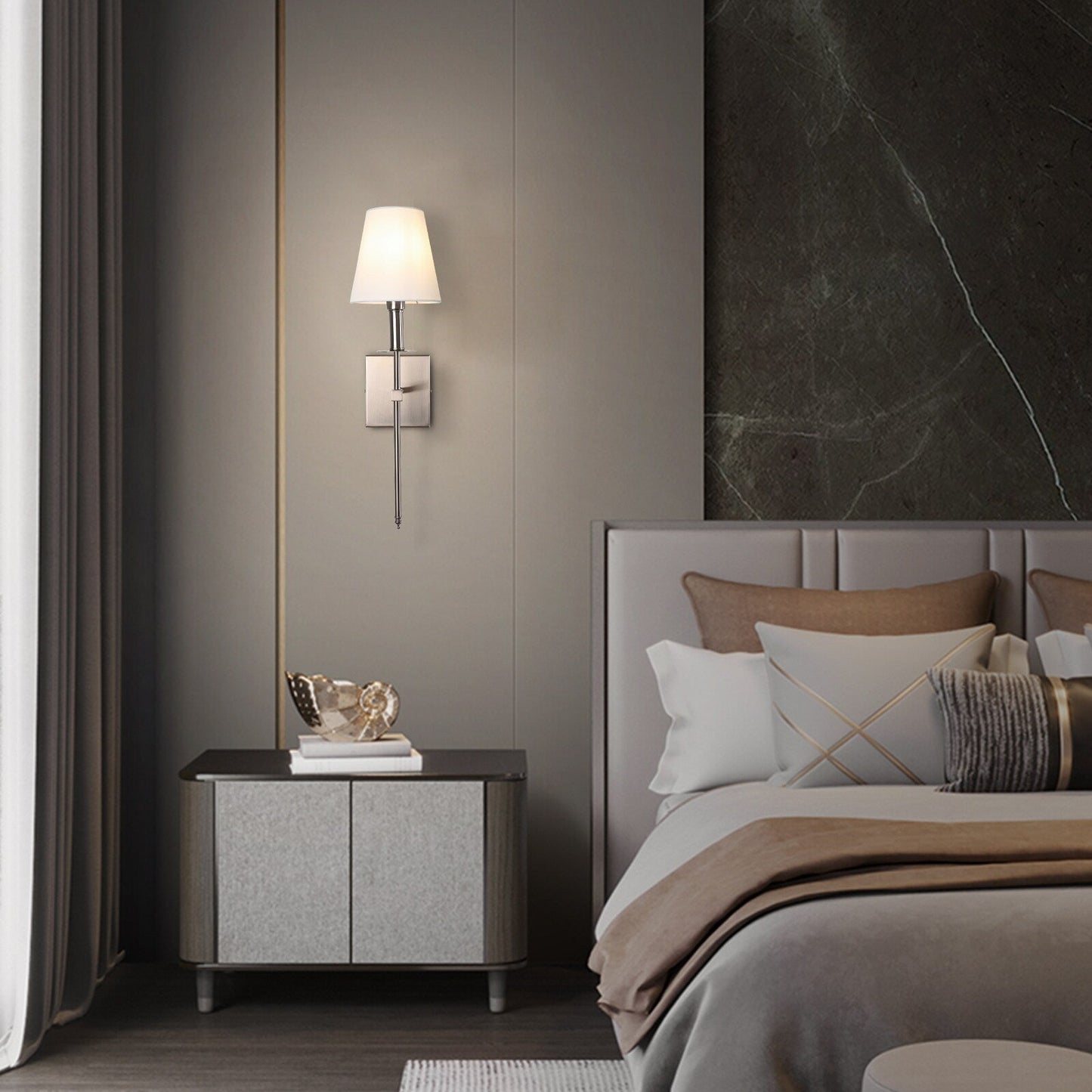 1-Light Wall Sconce with White Fabric Shade