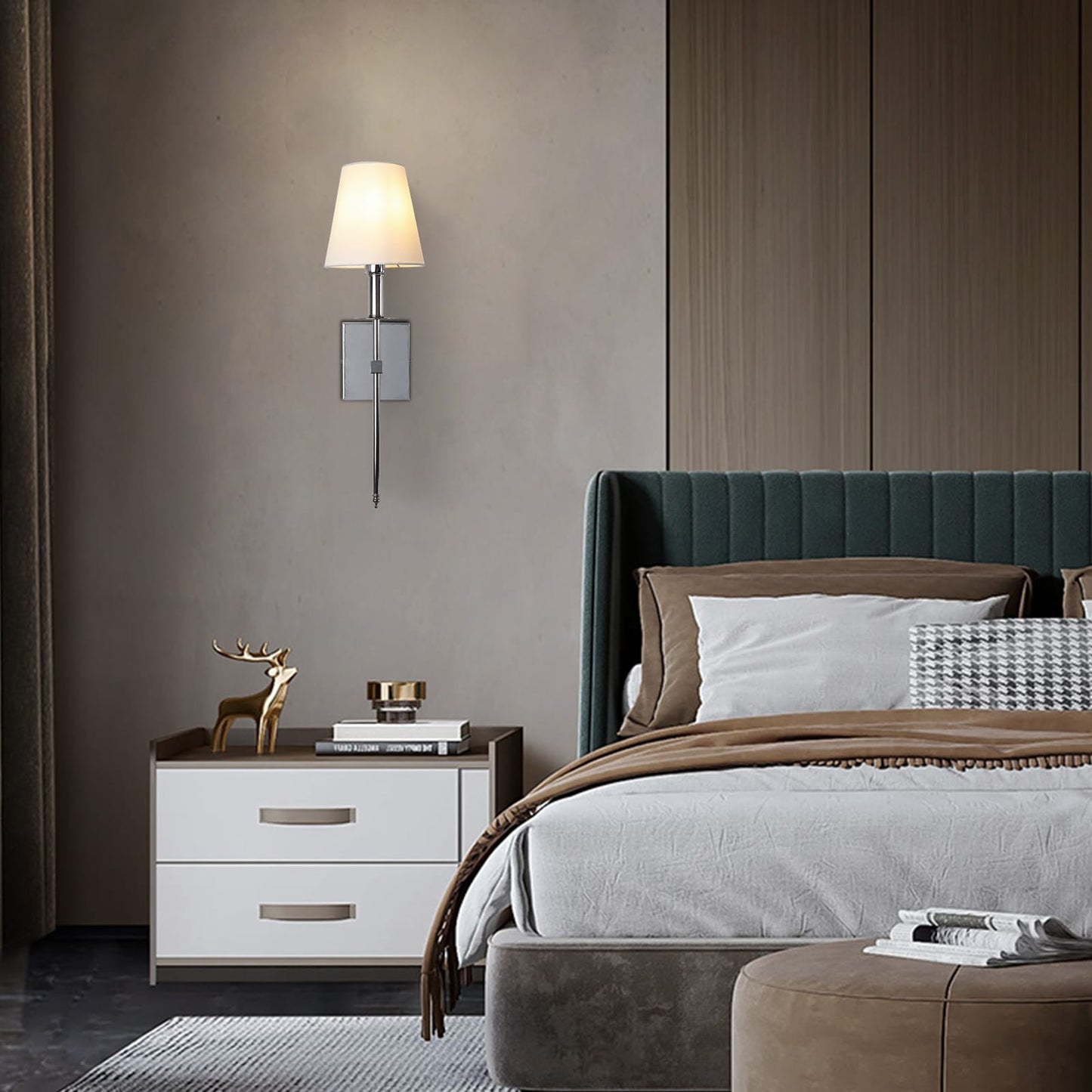 1-Light Wall Sconce with White Fabric Shade