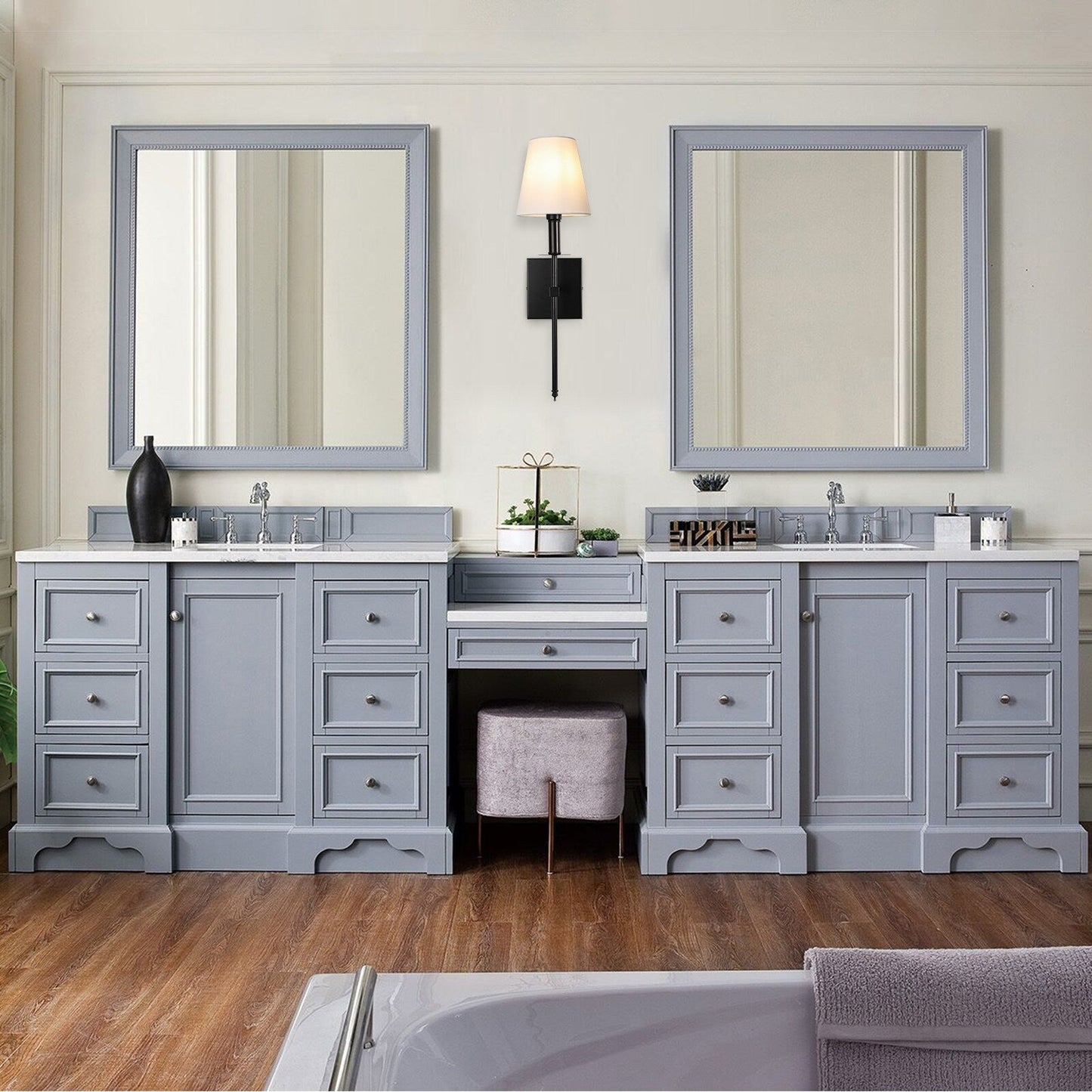 1-Light Wall Sconce with White Fabric Shade