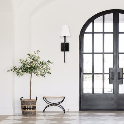 1-Light Wall Sconce with White Fabric Shade