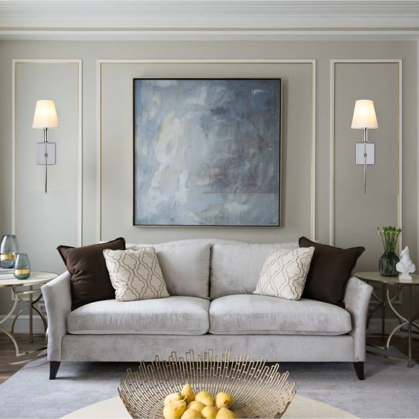 1-Light Wall Sconce with White Fabric Shade