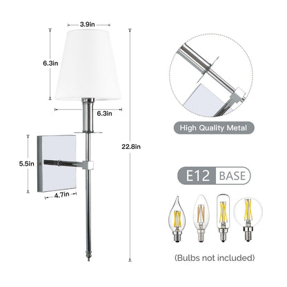 1-Light Wall Sconce with White Fabric Shade