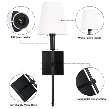 1-Light Wall Sconce with White Fabric Shade