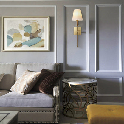 1-Light Wall Sconce with White Fabric Shade