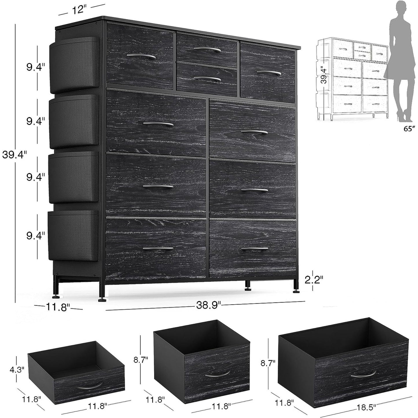 10 Drawer Dresser Fabric Closet Storage Tower Organizer Unit Bedroom