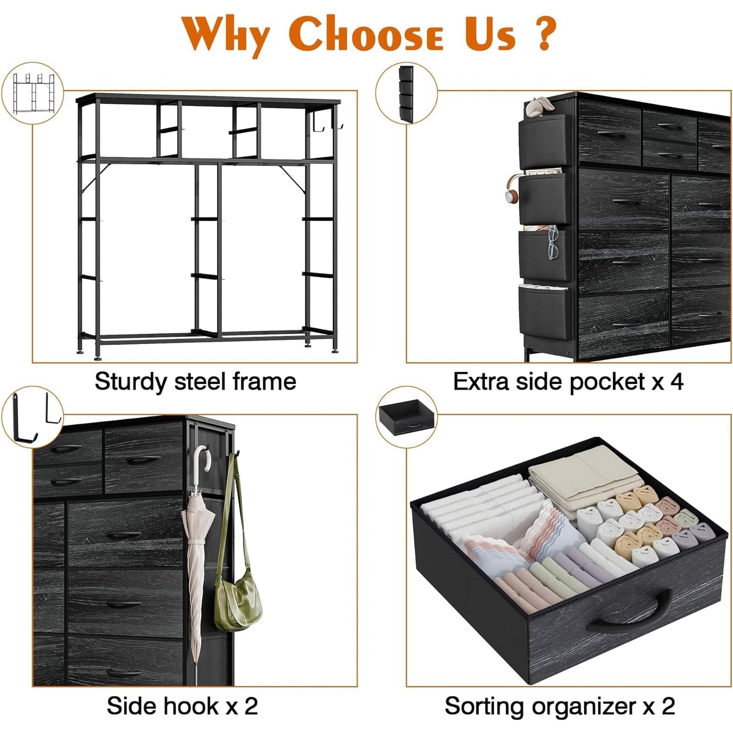 10 Drawer Dresser Fabric Closet Storage Tower Organizer Unit Bedroom