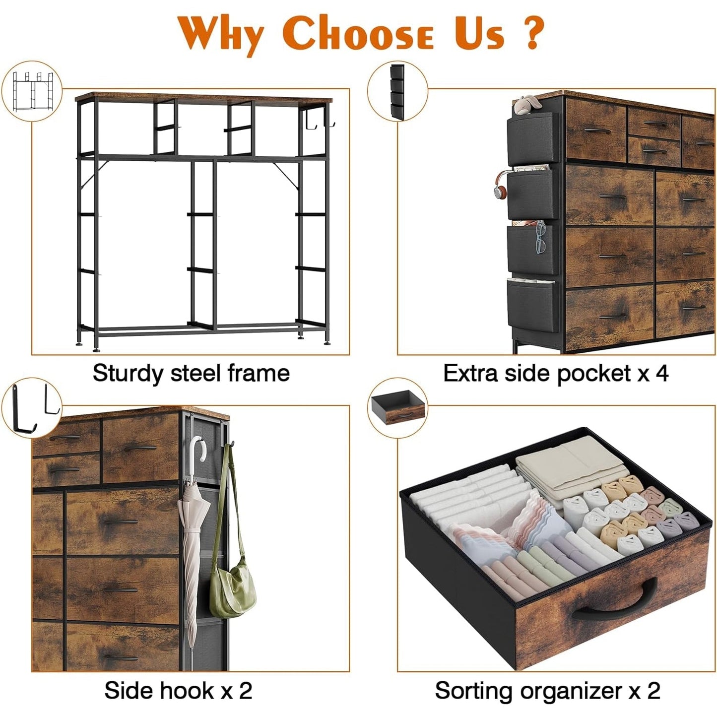 10 Drawer Dresser Fabric Closet Storage Tower Organizer Unit Bedroom