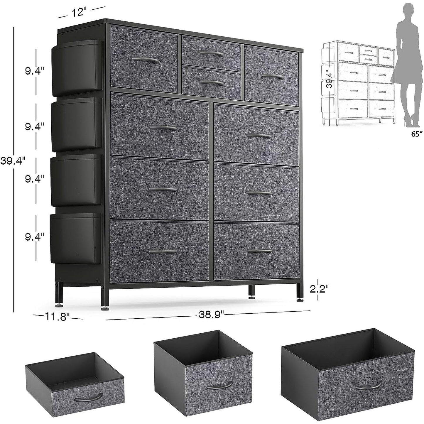10 Drawer Dresser Fabric Closet Storage Tower Organizer Unit Bedroom
