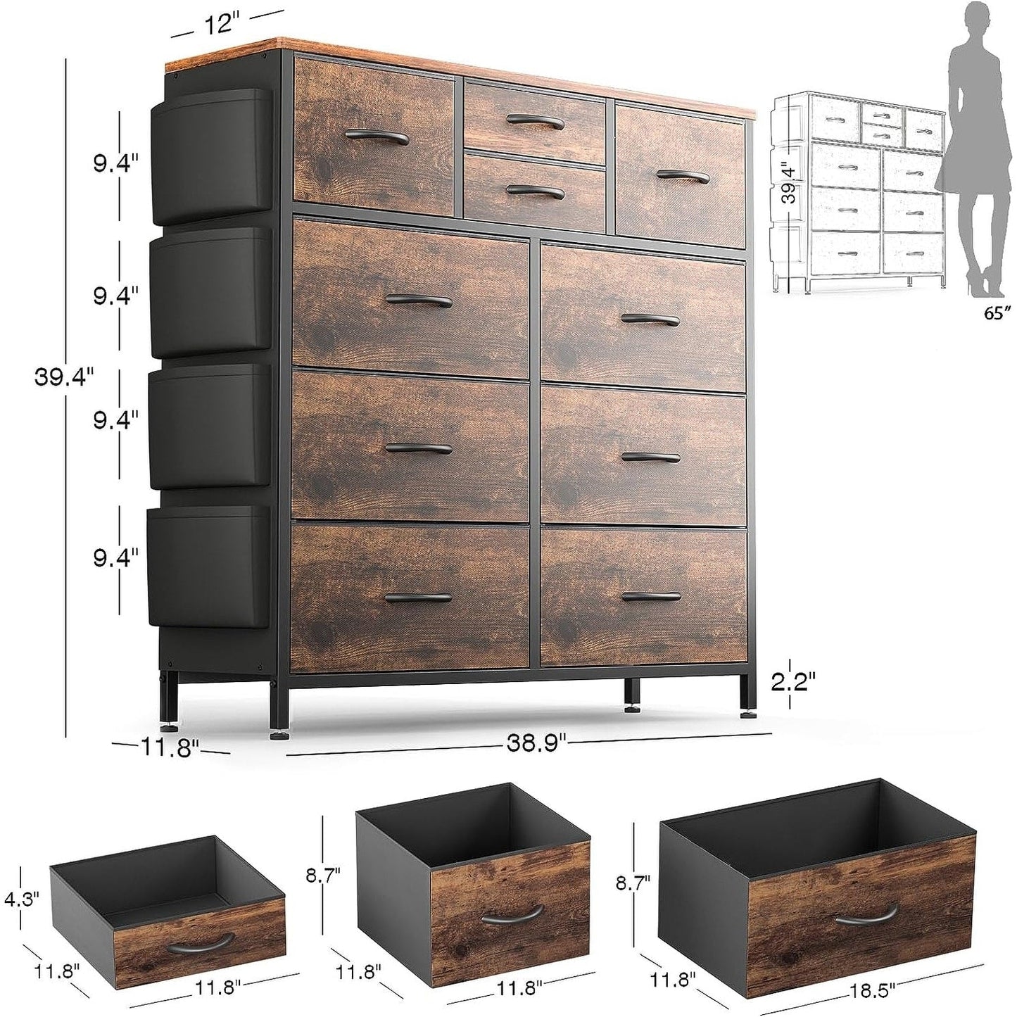 10 Drawer Dresser Fabric Closet Storage Tower Organizer Unit Bedroom