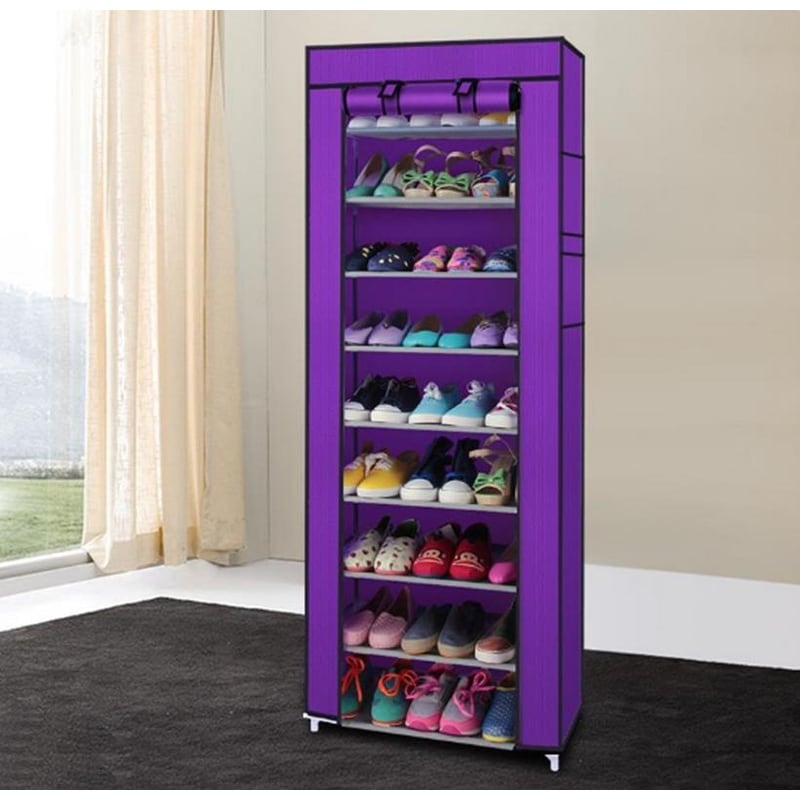 10 Tiers Shoe Rack,Utility Shoe Storage Organizer with Non-Woven Fabrics Dustproof Cover,Purple