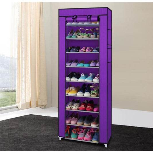 10 Tiers Shoe Rack,Utility Shoe Storage Organizer with Non-Woven Fabrics Dustproof Cover,Purple