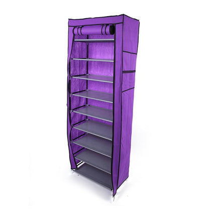 10 Tiers Shoe Rack,Utility Shoe Storage Organizer with Non-Woven Fabrics Dustproof Cover,Purple