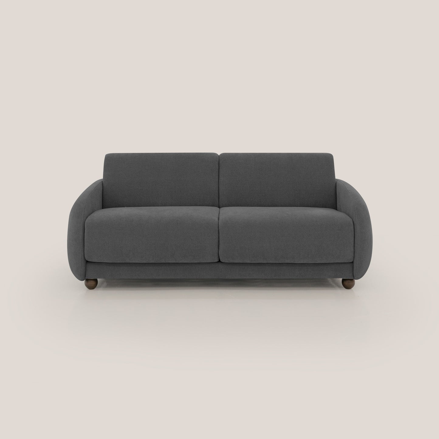 Giglio divano letto scandinavo japandi con materasso H18 cm in tessuto Bouclé impermeabile T07 antracite