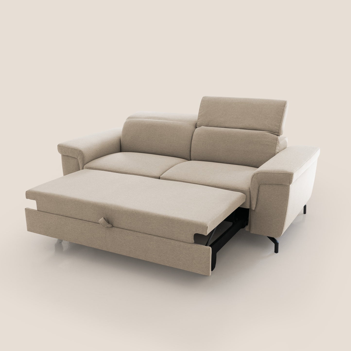 Aisha Divano con poggiapiedi estraibile piedini alti e poggiatesta reclinabili in tessuto Smacchiabile T05 beige