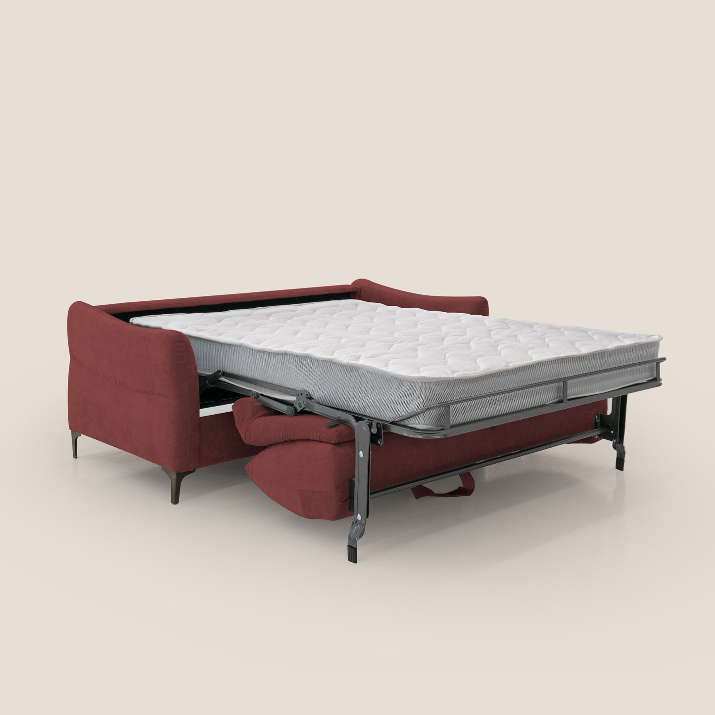 Dalia divano letto con materasso H18 cm e piedi alti in raffinato tessuto smacchiabile T17 rosso