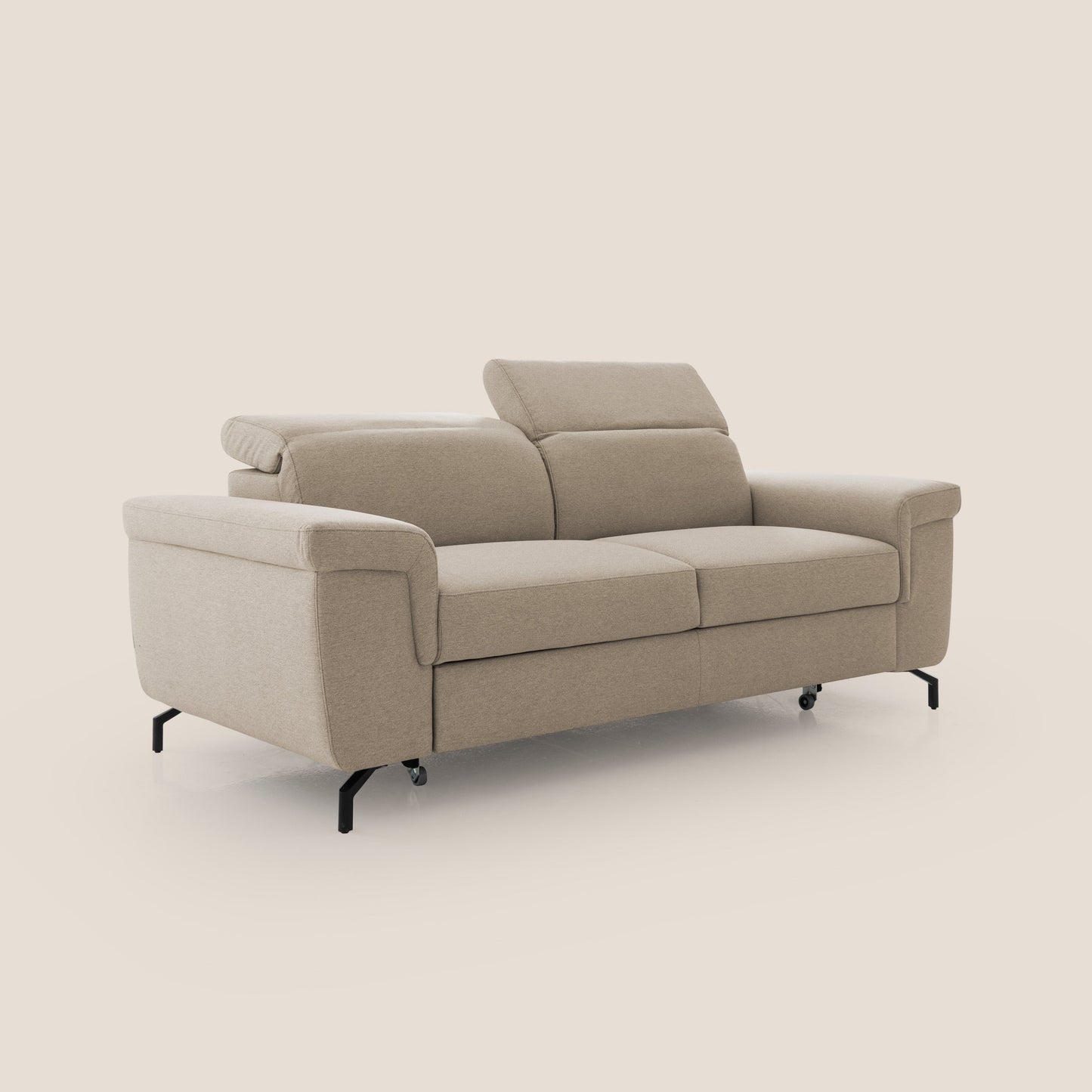 Aisha Divano con poggiapiedi estraibile piedini alti e poggiatesta reclinabili in tessuto Smacchiabile T05 beige