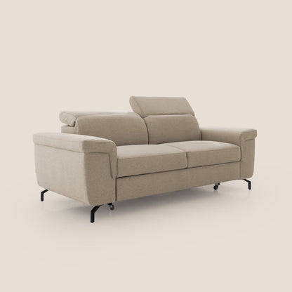 Aisha Divano con poggiapiedi estraibile piedini alti e poggiatesta reclinabili in tessuto Smacchiabile T05 beige