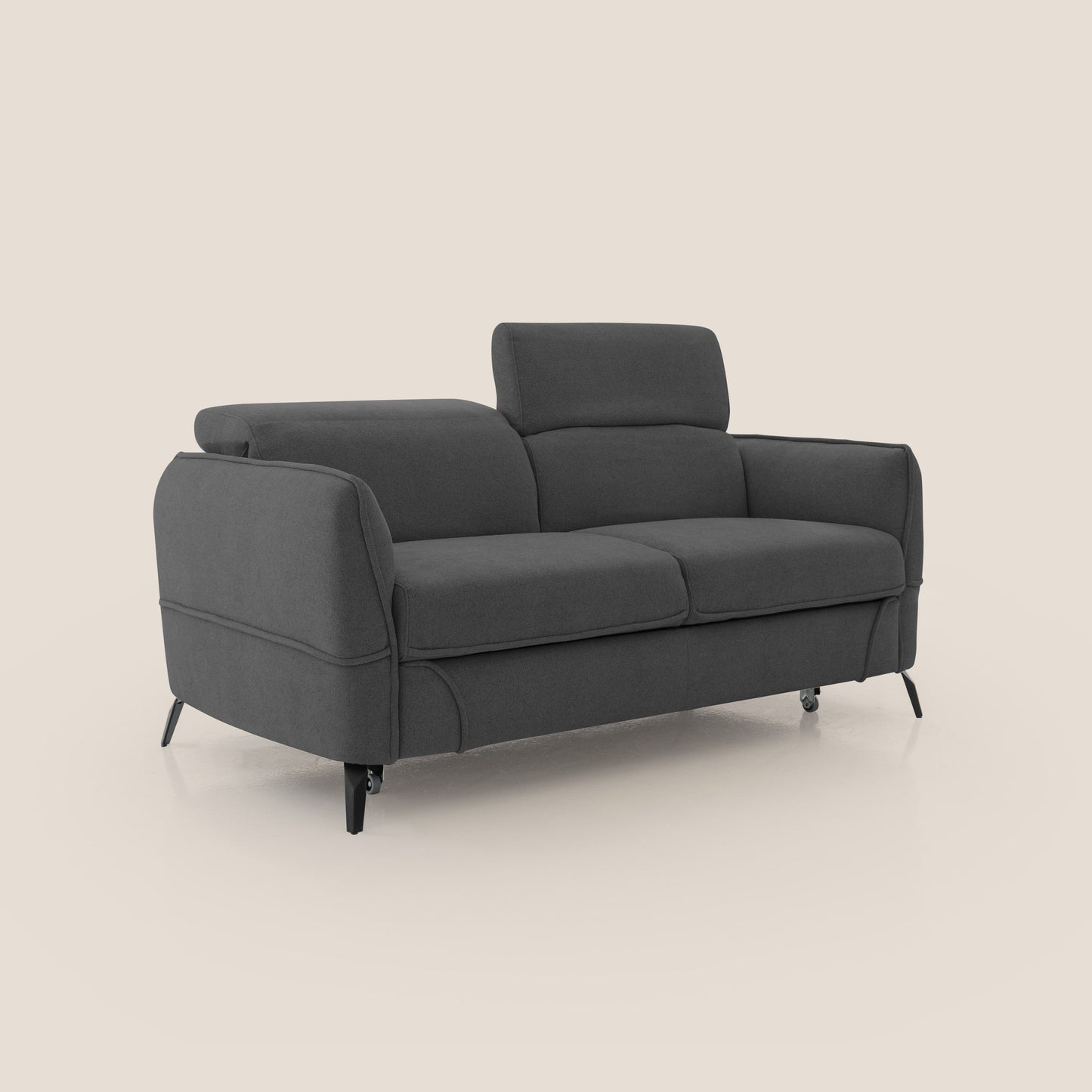 Bloom Divano con poggiapiedi estraibile piedini alti e poggiatesta reclinabili in tessuto bouclé impermeabile T07 antracite