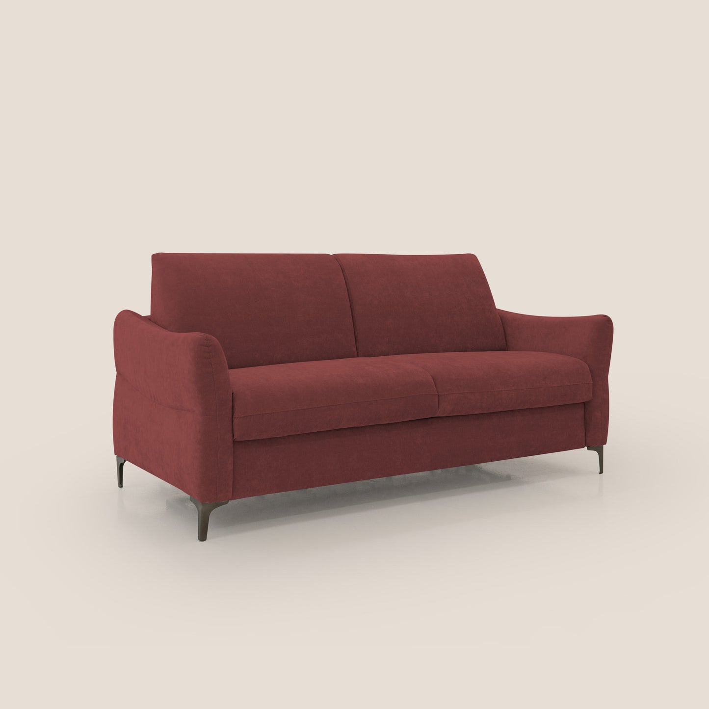 Dalia divano letto con materasso H18 cm e piedi alti in raffinato tessuto smacchiabile T17 rosso
