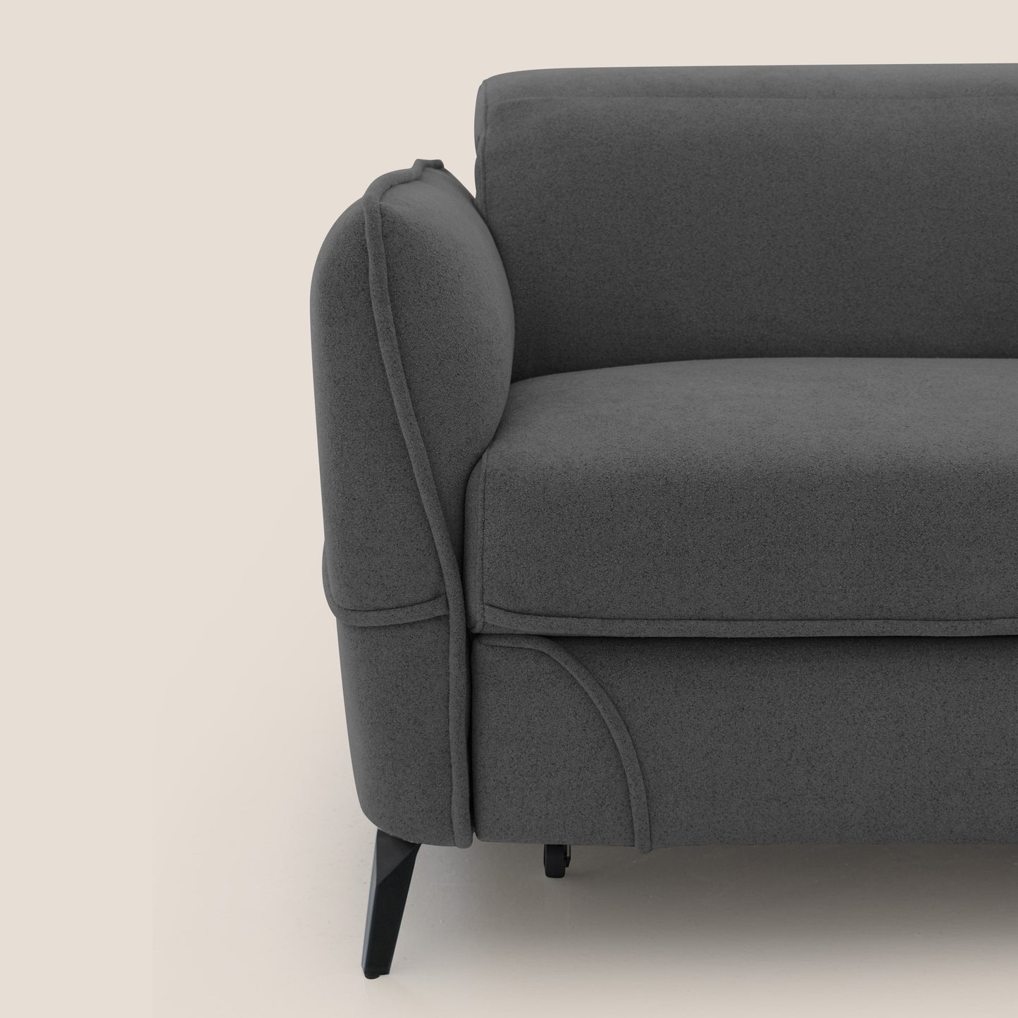 Bloom Divano con poggiapiedi estraibile piedini alti e poggiatesta reclinabili in tessuto bouclé impermeabile T07 antracite
