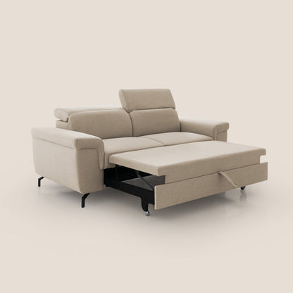 Aisha Divano con poggiapiedi estraibile piedini alti e poggiatesta reclinabili in tessuto Smacchiabile T05 beige