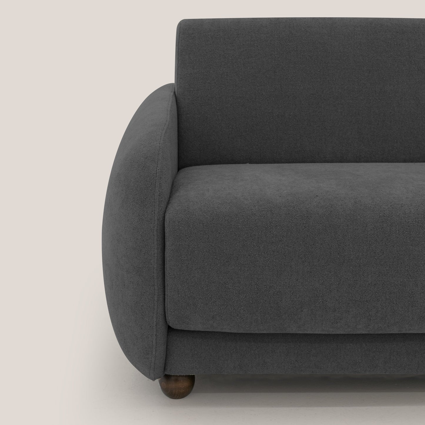 Giglio divano letto scandinavo japandi con materasso H18 cm in tessuto Bouclé impermeabile T07 antracite