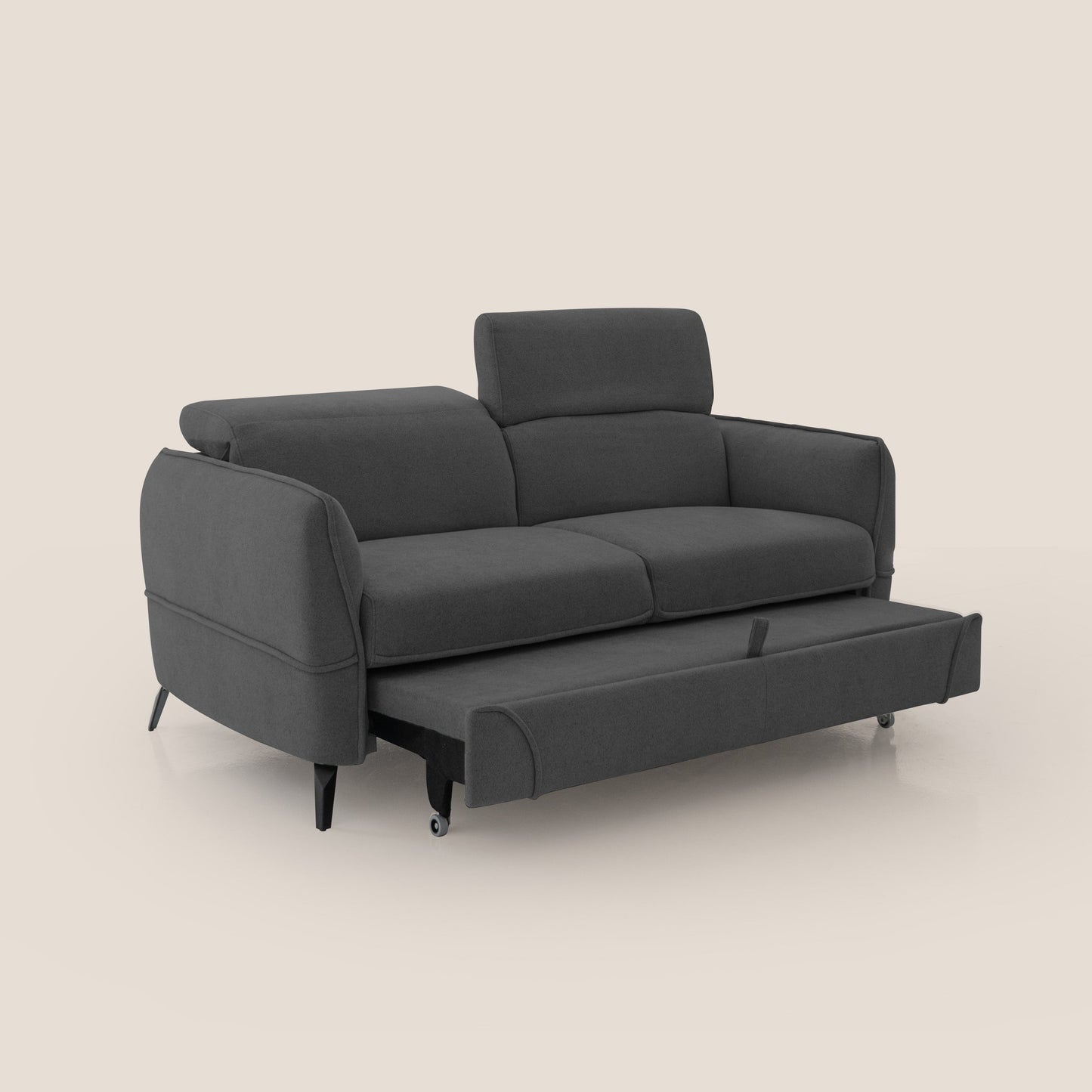 Bloom Divano con poggiapiedi estraibile piedini alti e poggiatesta reclinabili in tessuto bouclé impermeabile T07 antracite