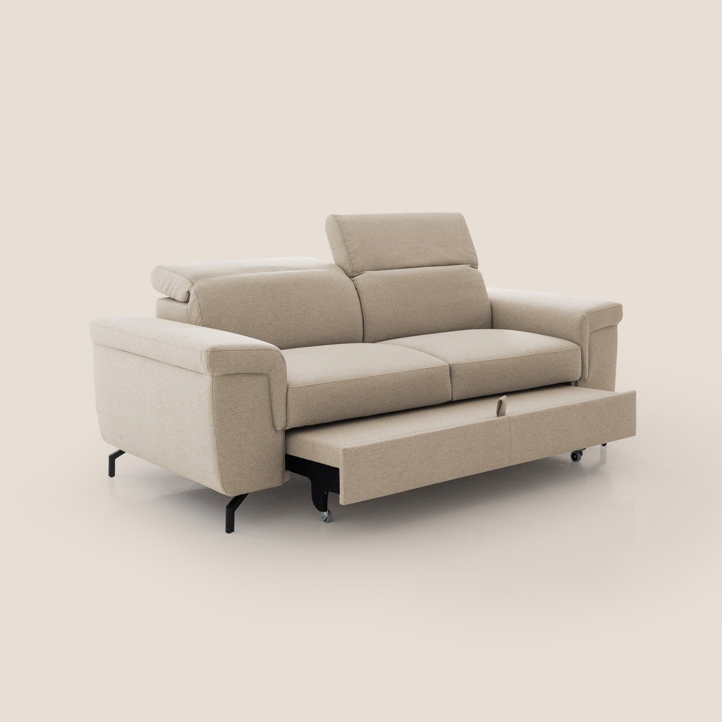 Aisha Divano con poggiapiedi estraibile piedini alti e poggiatesta reclinabili in tessuto Smacchiabile T05 beige