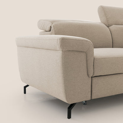 Aisha Divano con poggiapiedi estraibile piedini alti e poggiatesta reclinabili in tessuto Smacchiabile T05 beige