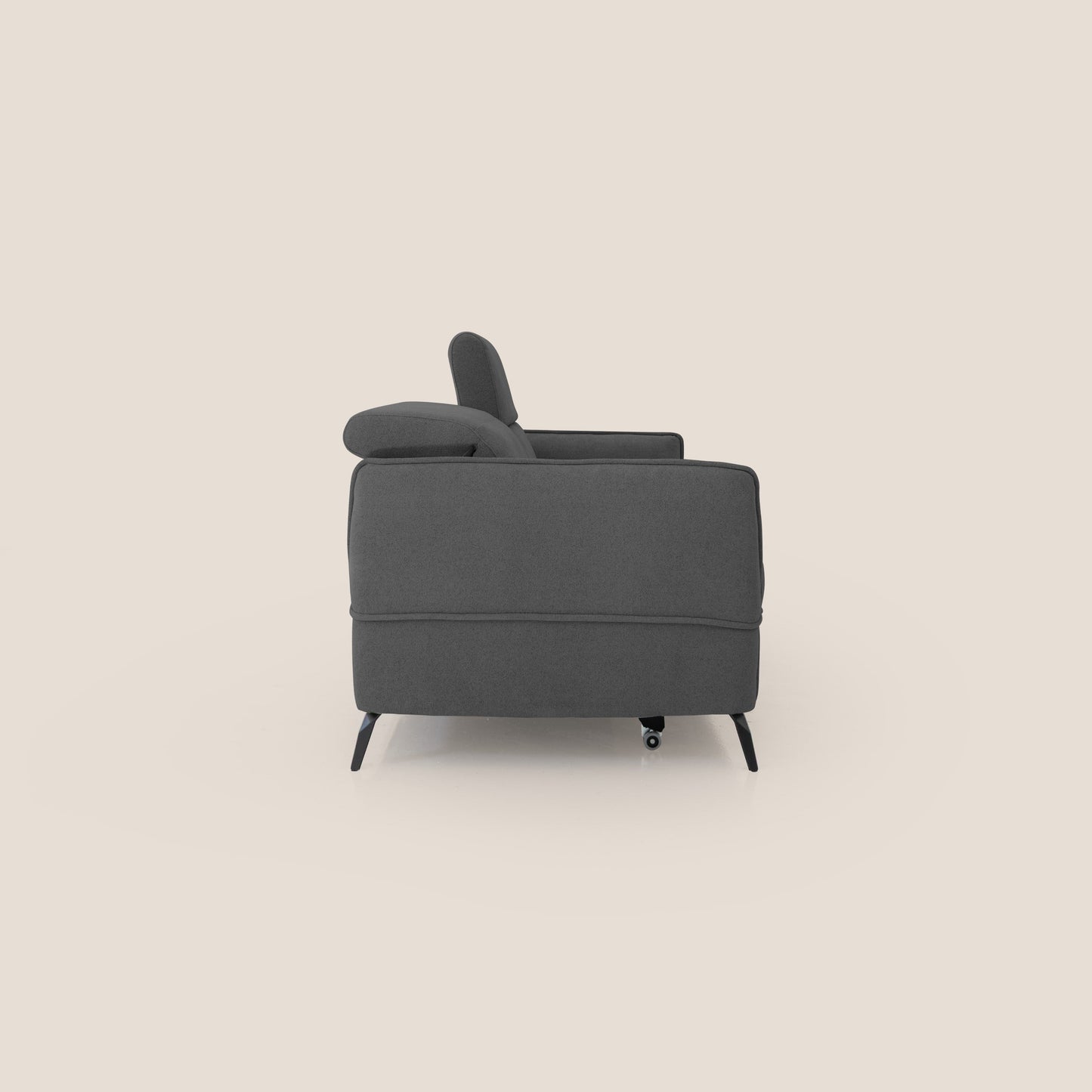 Bloom Divano con poggiapiedi estraibile piedini alti e poggiatesta reclinabili in tessuto bouclé impermeabile T07 antracite