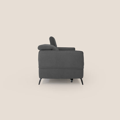 Bloom Divano con poggiapiedi estraibile piedini alti e poggiatesta reclinabili in tessuto bouclé impermeabile T07 antracite