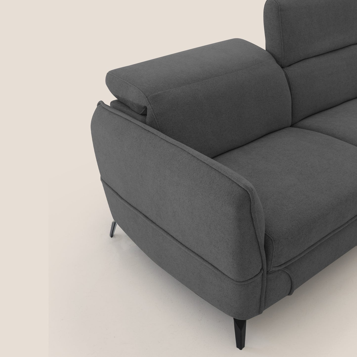 Bloom Divano con poggiapiedi estraibile piedini alti e poggiatesta reclinabili in tessuto bouclé impermeabile T07 antracite