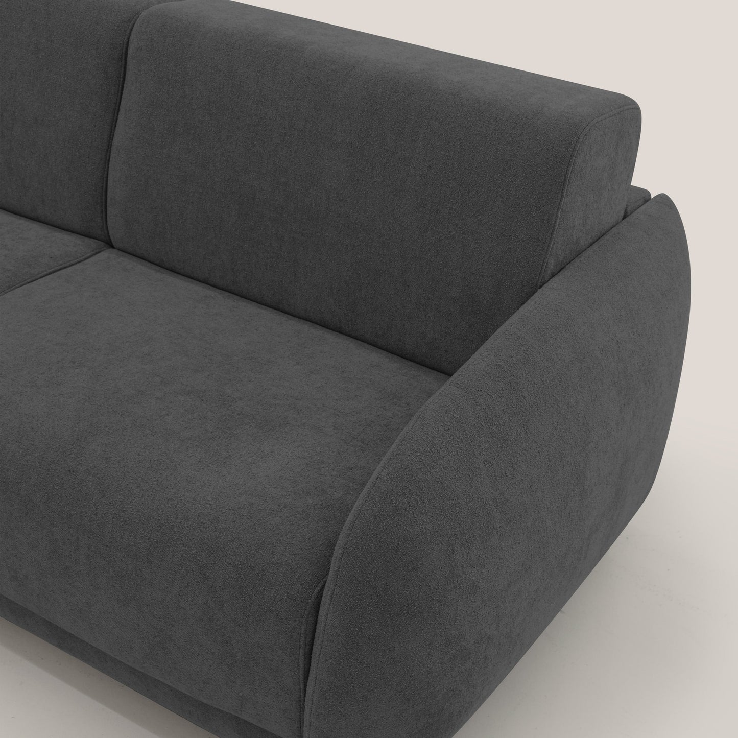 Giglio divano letto scandinavo japandi con materasso H18 cm in tessuto Bouclé impermeabile T07 antracite