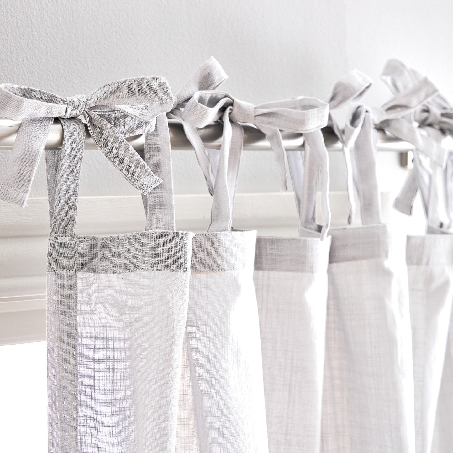 100% Cotton Sheer Tie Tab Curtain Panel Pair