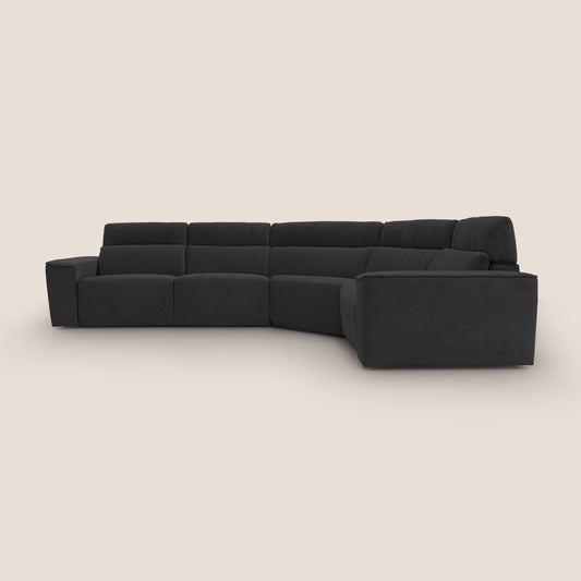 Clark Divano modulare angolare REVERSIBILE con opzione relax elettrico in tessuto smacchiabile impermeabile T17 nero