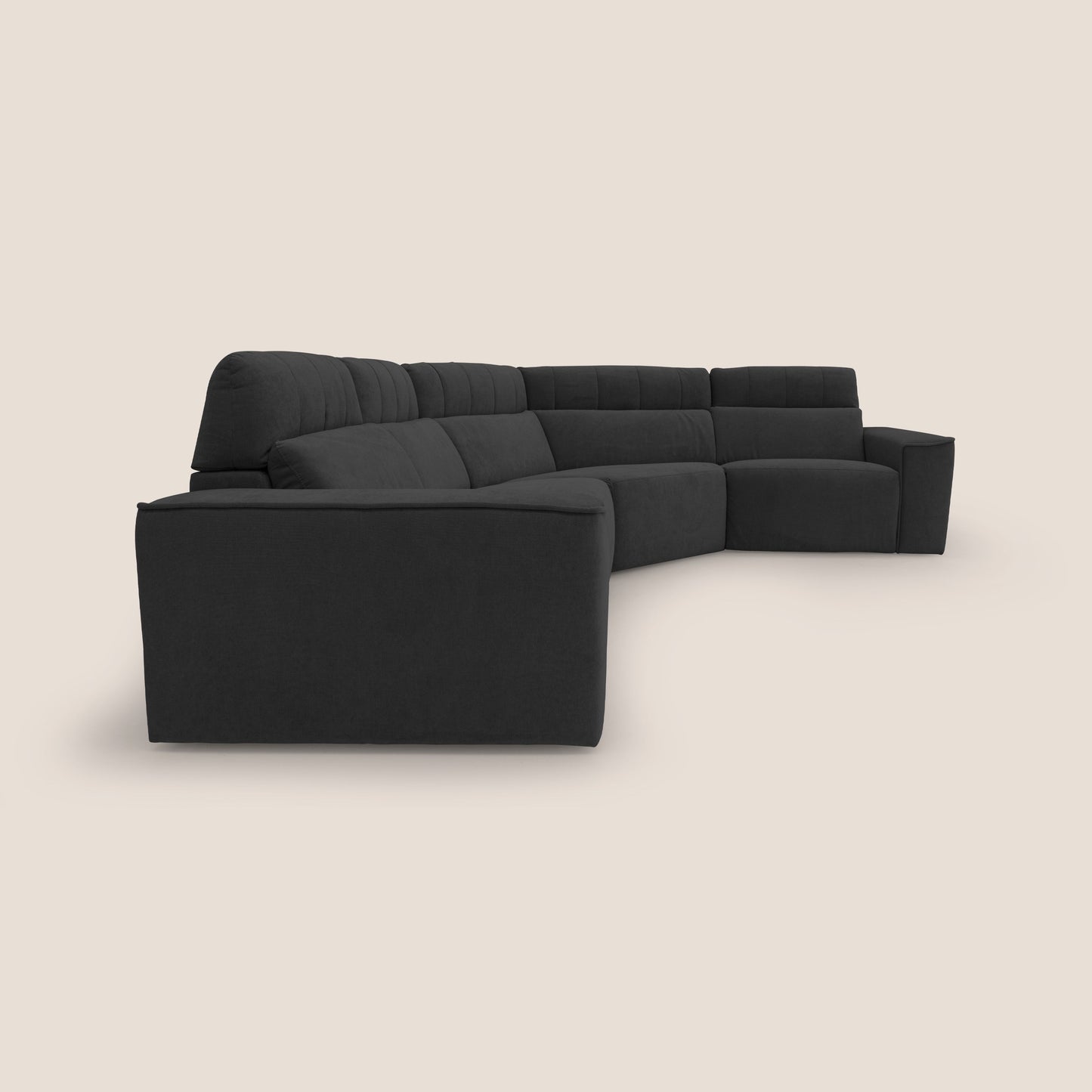 Clark Divano modulare angolare REVERSIBILE con opzione relax elettrico in tessuto smacchiabile impermeabile T17 nero