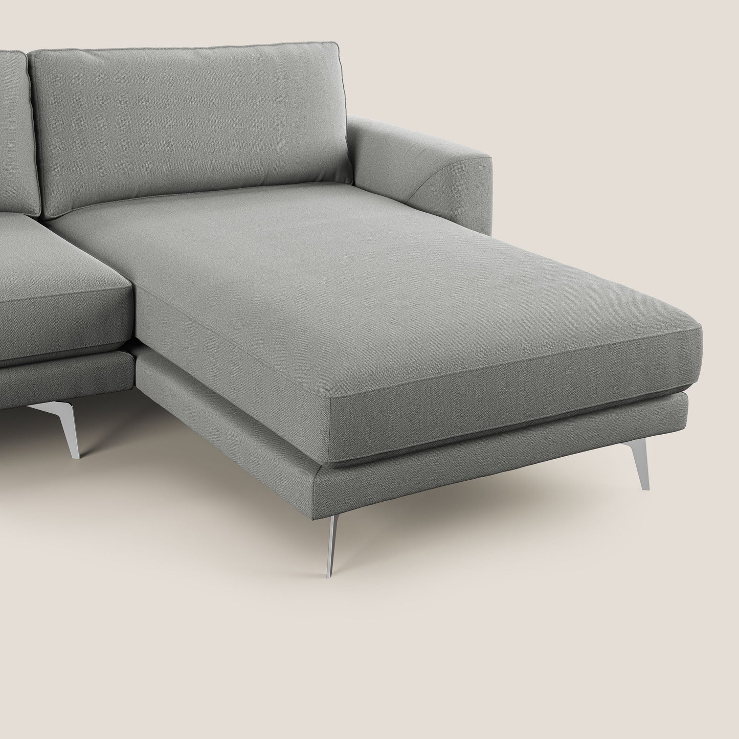 Dorian divano moderno angolare con penisola in tessuto morbido antimacchia T05 grigio